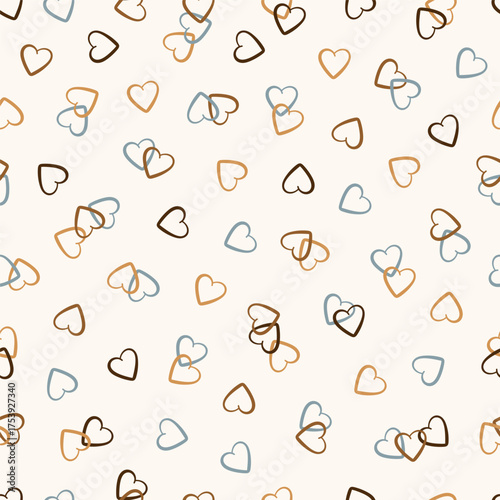 Vector Seamless Heart Pattern. Love earthy colors Background with Hearts for Valentine's day, Birthday, Wedding, Baby shower