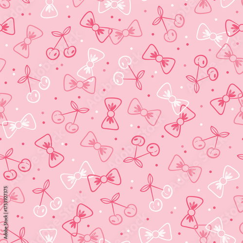 Vector cherry and bow seamless coquette pink pattern