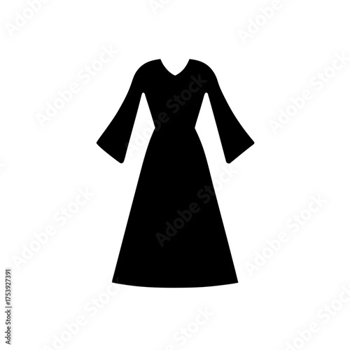 Silhouette of a long sleeved black dress on transparent background