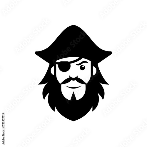 Pirate with eye patch and beard illustration on transparent background silhouette