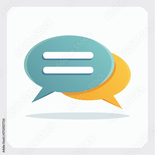 Teal and yellow speech bubbles icon with an equals sign symbolizing equal communication and dialogue.