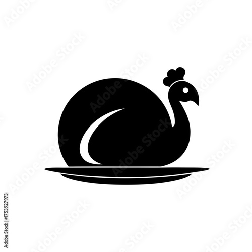 Silhouette of a roasted turkey on a plate on transparent background