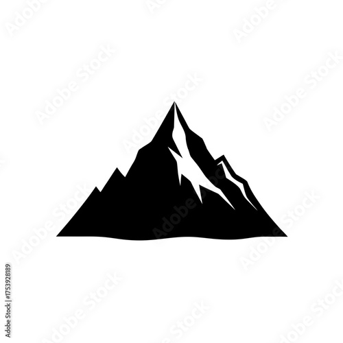 Black mountain peak with snow illustration on transparent background silhouette