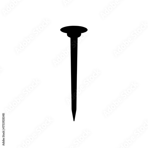 Silhouette of a single metal nail object on transparent background
