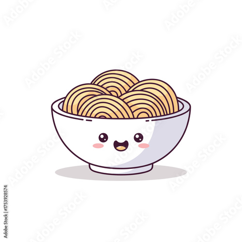 Adorable Kawaii Style Bowl of Noodles with a Happy Face