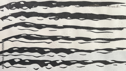 A hand-drawn wave illustration with a brush, brush-drawn rough lines, brush-drawn drawing