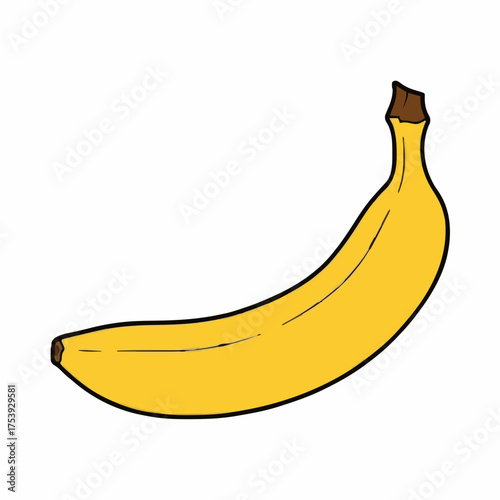 A single yellow banana, realistically illustrated with defined lines, stands isolated against a clean white background, conveying a fresh and simple mood.