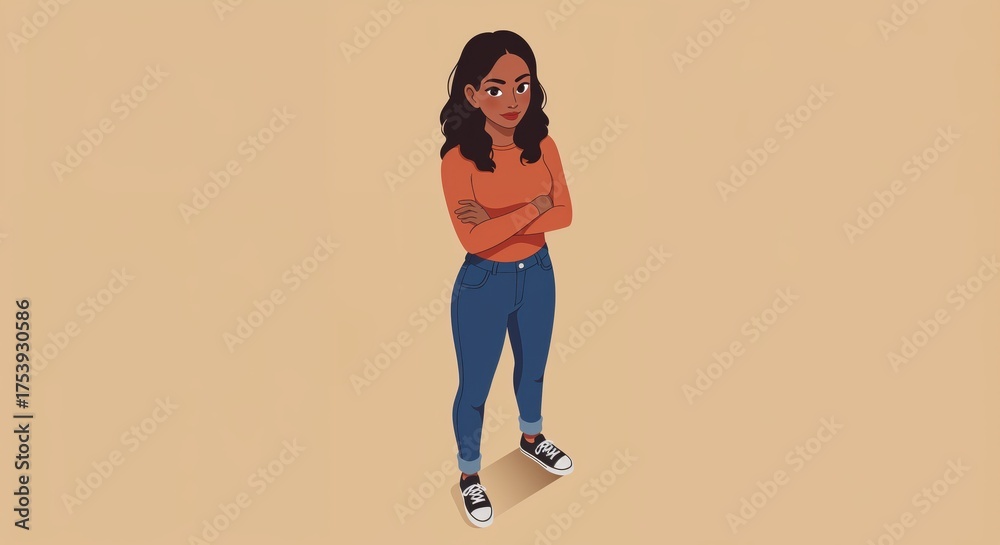 Fototapeta premium Confident Portrait: A stylish young woman exudes confidence and poise in a simple, yet elegant pose, expressing her individuality and strength.