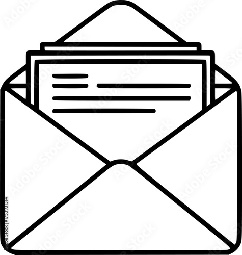 Stack of Letters Inside Open Envelope Icon For Web And Graphic Design
