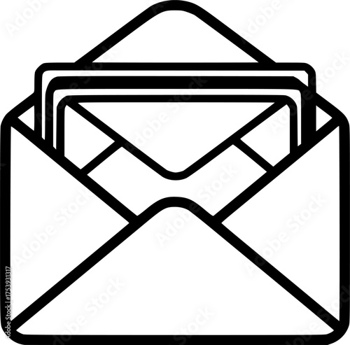 Stack of Letters Inside Open Envelope Icon For Web And Graphic Design
