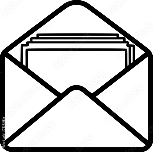 Stack of Letters Inside Open Envelope Icon For Web And Graphic Design
