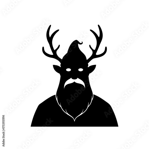 Silhouette of a horned bearded character on transparent background