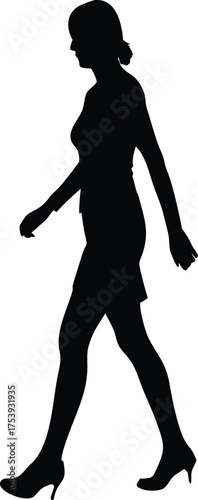 Silhouette of Confident Woman Walking in High Heels, Side View Vector Illustration