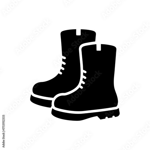 Illustration of a pair of black work boots on transparent background silhouette