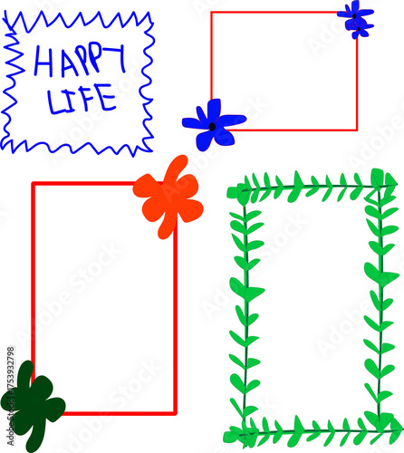 Floral Frame Vector with Positive Quote, Happy Life Decorative Border