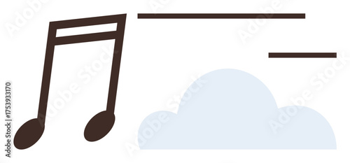 Musical eighth notes and a light blue cloud evoke ideas of creativity, harmony, and connection. Ideal for music, imagination, relaxation, cloud computing, inspiration, simplicity and minimalism