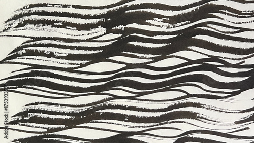 A hand-drawn wave illustration with a brush, brush-drawn rough lines, brush-drawn drawing