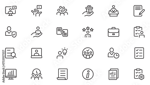 Business And Office Line Icon Set. Professional human resources outline pack with clean minimal vector design for office and workplace.Thin outline icons pack