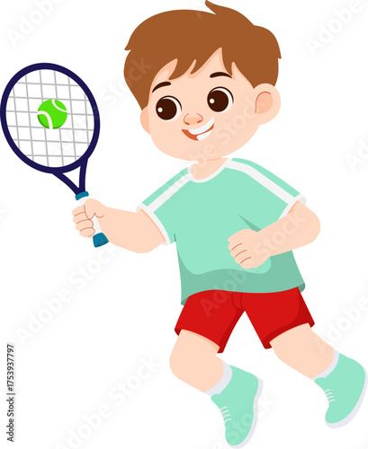 Cartoon Boy Playing Tennis Illustration