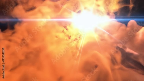 Abstract Burst of Light and Particles in Orange Smoke