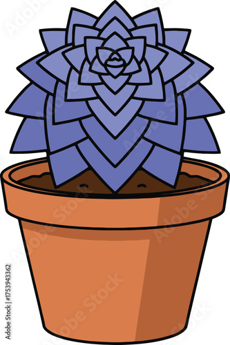 Cartoon illustration of a purple succulent in an orange pot on a white background echeveria potted plant
