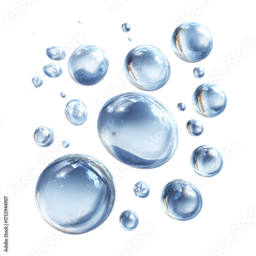 Clear Water Bubbles Floating Isolated on Transparent Background