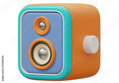 Orange blue speaker with silver accents isolated on a transparent background