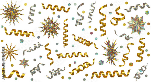 Shiny confetti pieces, isolated background