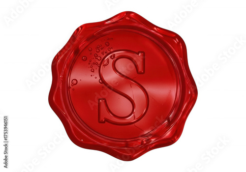 Red wax seal with letter S isolated on a transparent background