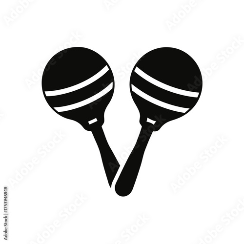 Two black maracas musical instruments art on transparent background silhouette