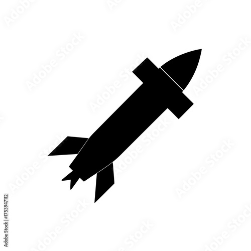 Illustration of a black silhouette rocket on transparent background