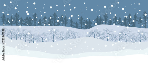 vector drawing winter landscape with snow and trees, hand drawn illustration,cover background