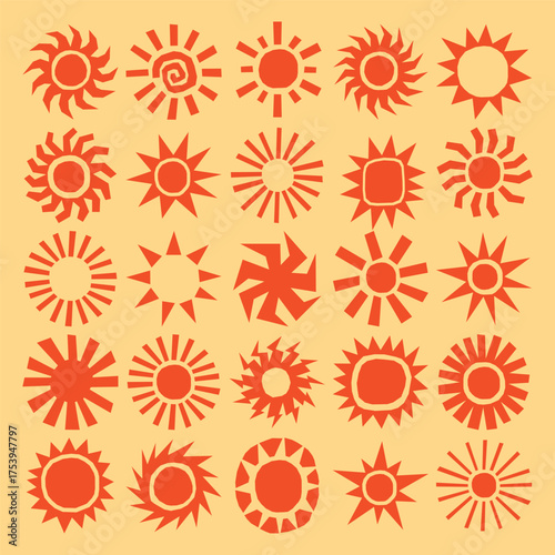 Sun Symbol Vector Set, Abstract Boho and Geometric Sun Icons