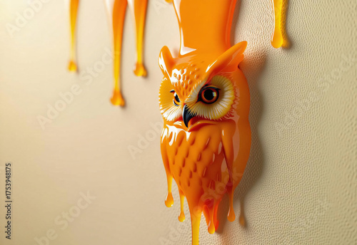 Melting Owl: Surreal Orange Form on Textured Wall