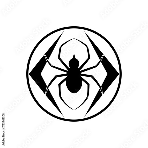 Spider silhouette in a circular emblem art on transparent background