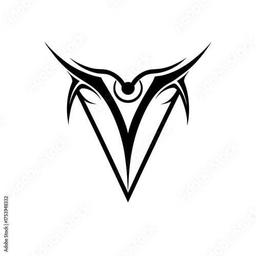 Abstract tribal design with letter v shape on transparent background silhouette