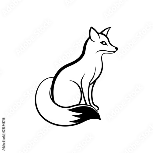 Simple outline drawing of a sitting fox on transparent background silhouette