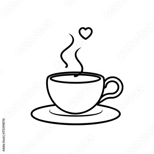 Cup of coffee with heart shaped steam art on transparent background silhouette