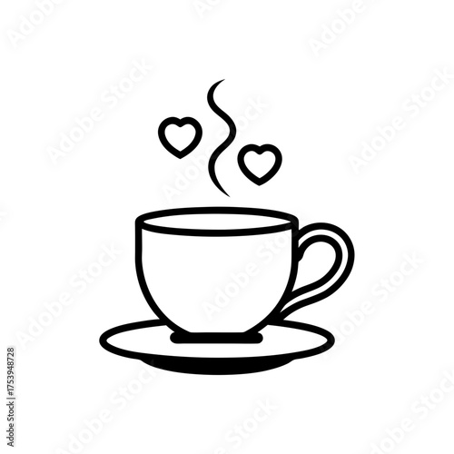 Cup of coffee with heart shaped steam art on transparent background silhouette
