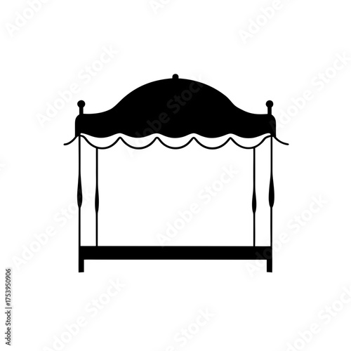 Silhouette of a four poster canopy bed on transparent background