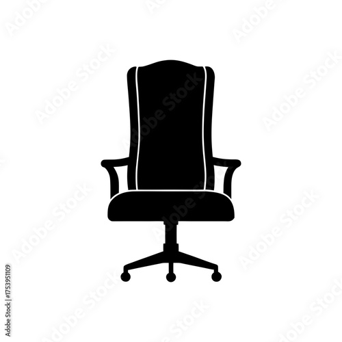 Silhouette of a high back office chair on transparent background