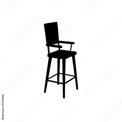 Silhouette of a tall chair with armrests on transparent background