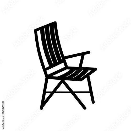 Illustration of a black folding chair icon on transparent background silhouette