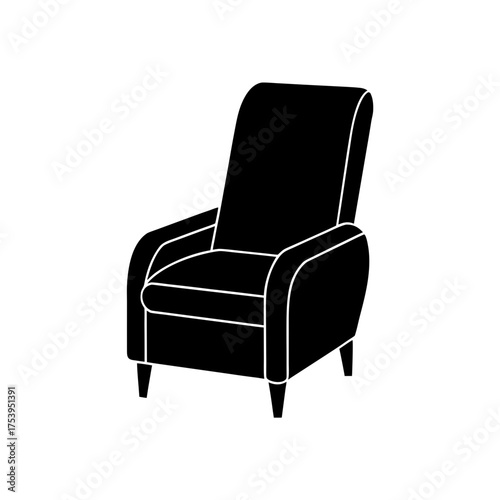 Illustration of a recliner chair in black on transparent background silhouette
