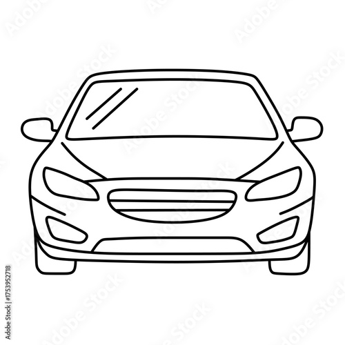 Minimalist outline drawing of a modern car front view on a transparent background