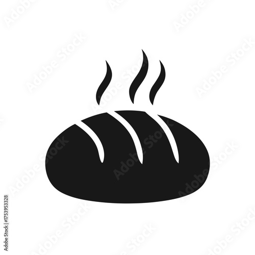 Freshly baked bread with rising steam icon on transparent background silhouette