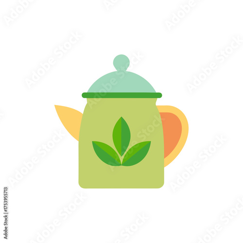 Vector tea infuser icon with green leaves