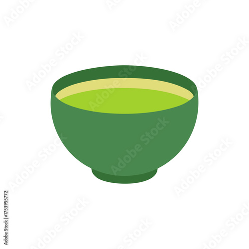 A green bowl filled with green substance on transparent background