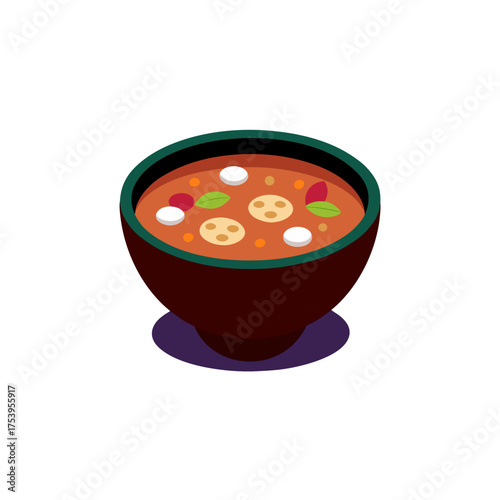 A bowl of soup with toppings illustration on transparent background