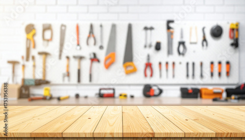 Workshop Tools and Workbench: A visually engaging shot presents a selection of neatly organized tools, meticulously arranged against a backdrop of a tool storage.